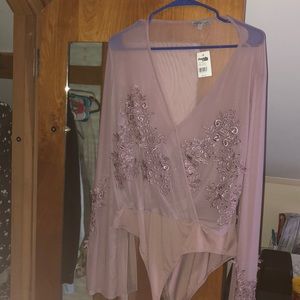 Blush Mesh w/ Flower Appliqué body suit *NEW*